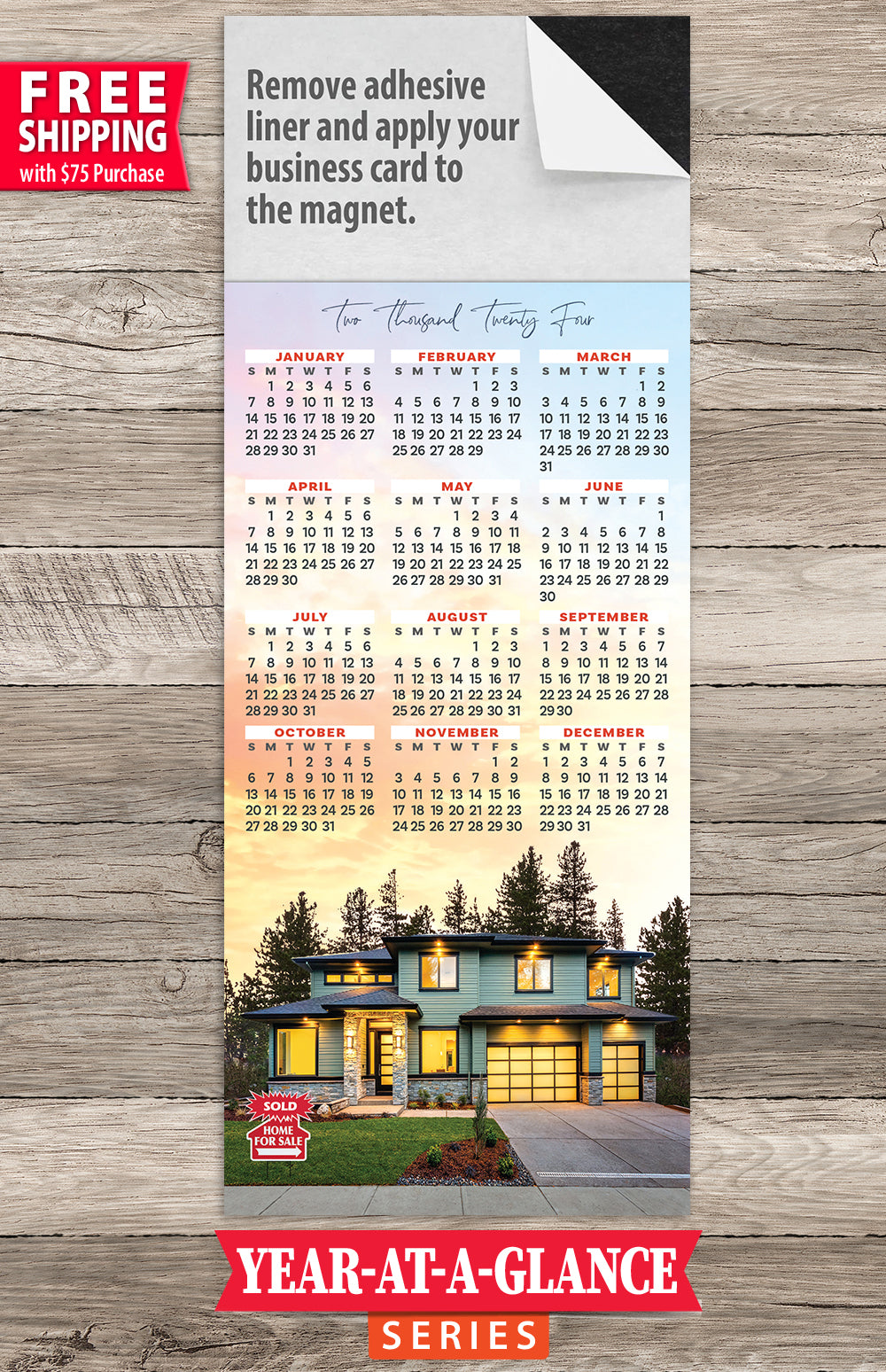 Real Estate Themed 2024 Magnetic Business Card Tear-Off Calendars - Festive  Holiday Marketing