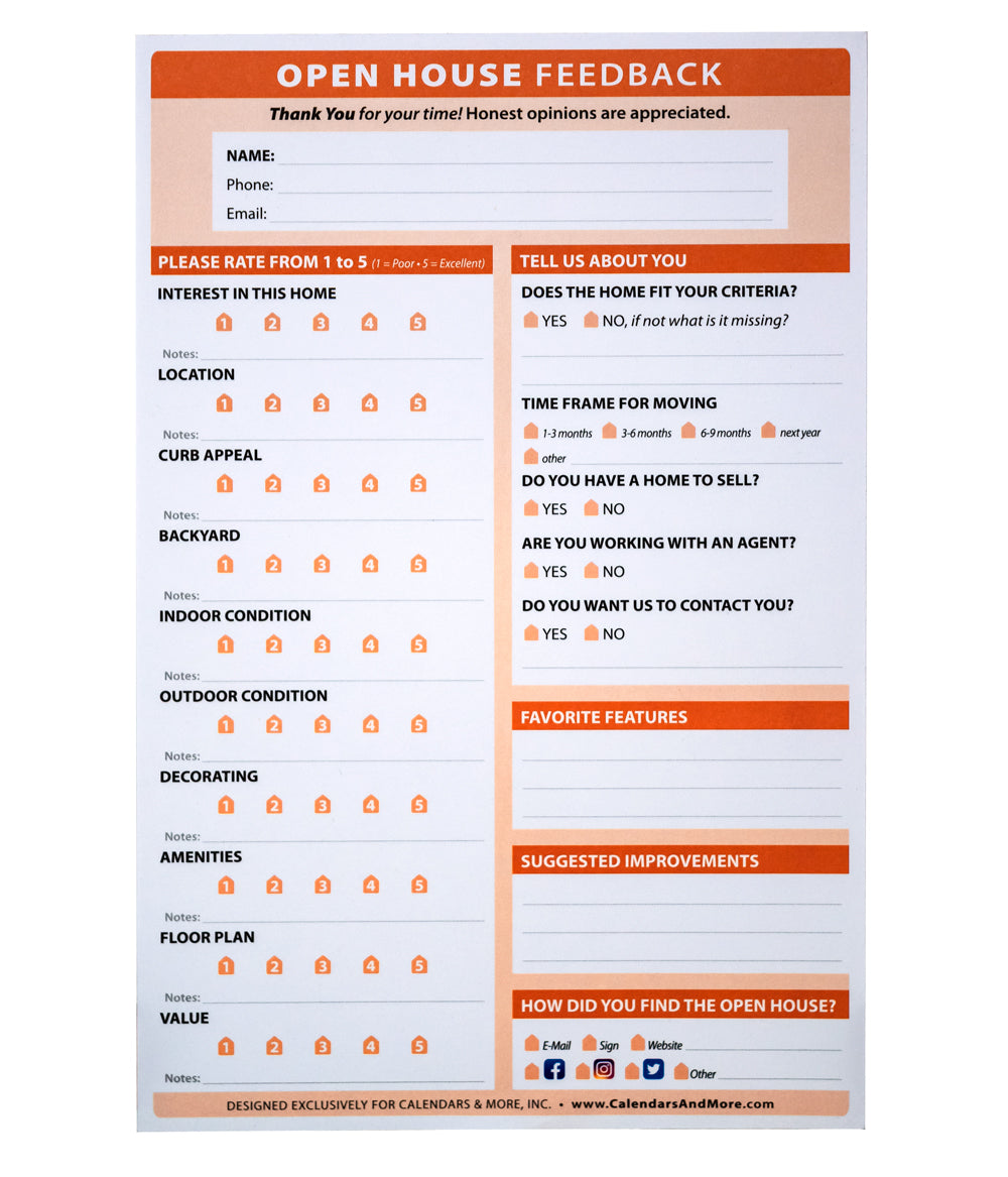 Open House Feedback Form – Real Estate Supply Store for Free Printable Open House Feedback Form