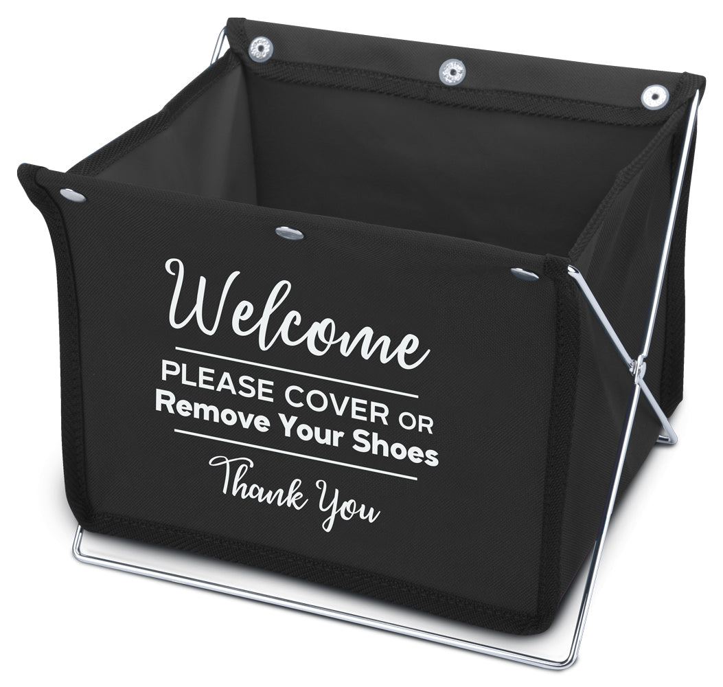 Foldable Shoe Cover Dispenser Box - Dual Compartment Organizer With 10 Disposable Covers & Sign